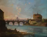 Vincenzo Giovannini, Vista del Tevere all'altezza di Castel Sant'Angelo, 1888, Sigla e data in basso a sinistra.