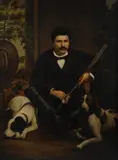 Francesco Giorgis, Cacciatore seduto tra due cani, 1881