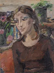 Enzo Faraoni, Ritratto di donna con fiori sullo sfondo
