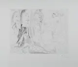 Mousquetaire, abbè en priere, vieillard a la chouette et odalisque: meduse, vierge ou simple femme? by Pablo Picasso, 1970, Cachet della firma in basso a destra; tiratura in basso a sinistra. Bibliografia: G. Bloch Picasso Vol. IV n°, offered Dec 2018