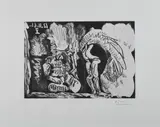 Fumer de pipe et femme retroussant son jupon by Pablo Picasso, 1966, Cachet della firma in basso a destra; tiratura in basso a sinistra. Bibliografia: G. Bloch Picasso Vol. II n°, offered Dec 2018