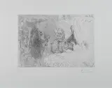 Le cocu avec une femme nue et des voyageurs by Pablo Picasso, 1966, Cachet della firma in basso a destra; tiratura in basso a sinistra. Bibliografia: G. Bloch Picasso Vol. II n°, offered Dec 2018