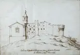 Giovanni Santini, Veduta del Castello di Rosignano, 1699, Iscrizione in basso al centro: "Veduta del Castello di Rosignano fatta dl parte dl piano di Vada - fatto l'anno