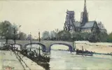 Ugo Bini, Fiume con ponte, 1956