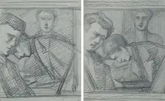 Due bozzetti: uomo e donna by Federigo Angeli, pencil on paper, offered Oct 2018