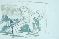 Il crocifisso di Cimabue alluvionato a Santa Croce by Luciano Guarnieri, 1966, inchiostro on paper, offered Oct 2018