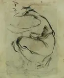 Arturo Checchi, Figura inginocchiata (fronte); Studio di cavallo (verso), pencil on paper