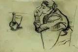 Arturo Checchi, Donna che beve, pencil on paper
