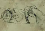 Arturo Checchi, Studio di cavallo con carro, pencil on paper