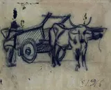 Carro con buoi e fugura by Arturo Checchi, 1916, offered Sep 2018