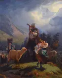Eugène Girardet, La transumanza, Siglato in basso a destra "E.G.".