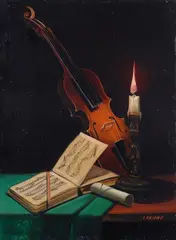 Adriano Gajoni, Natura morta con violino, spartito e candela