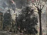 Paesaggio con case figure e alberi by Attilio Pratella, offered Jul 2018