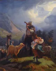 Eugène Girardet, La transumanza, Siglato in basso a destra "E.G.".