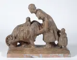 Decimo Passani, Contadina con carretto e bimbi, in terracotta