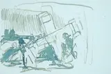 Luciano Guarnieri, Il crocifisso di Cimabue alluvionato a Santa Croce, 1966, inchiostro on paper