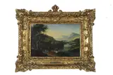 Christian George Schütz, Paesaggio con contadini e armenti, Cornice in legno intagliato e dorato XIX sec.