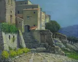 Raffaele Fossataro, Scorcio di paese (fronte); Fiori (retro), 1937