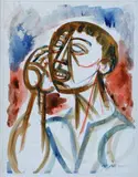 Figura by Giuseppe Migneco, 1968, ink colorata on paper applicata on canvas, offered Jun 2018