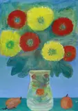 Michele Cascella, Vaso di fiori con frutta, 1987