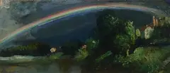 Paesaggio con arcobaleno by Armando Spadini, Sul verso a carboncino: "Armando Spadini"; timbro Raccolta Mario Galli; scritta a pastello rosso: "E. Vallecchi"., offered Jun 2018