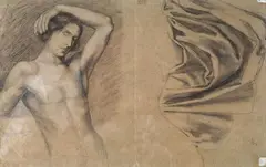 Raffaello Sernesi, Studio di figura e panneggi (fronte); studio di mani (retro), Sul verso