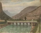 Pompeo Borra, Paesaggio sul lago d'Iseo, oil on canvas cm