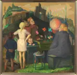 Manlio D'Ercoli, La giocattolaia 1975, oil on panel cm