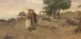 Francesco Mancini-Ardizzone, Paesaggio Con Due Pescatrici, oil on canvas