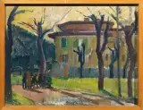 Arturo Checchi, Piazza Fiorentina, oil on cardboard