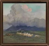 Alberto Carosi, Paesaggio Con Pastori E Gregge, oil on canvas