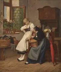 Pettegolezzi by Camille Alfred Pabst, oil on canvas, offered Sep 2020