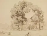 Camillo Innocenti, Figure Che Prendono Il Sole In Un Parco, pencil on paper