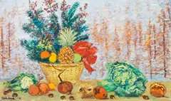 Buone feste 1981 by Michele Cascella, oil on canvas, offered Jul 2020