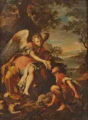 Tobiolo E L'Angelo by Bernardino Nocchi, oil on canvas, offered Jul 2020