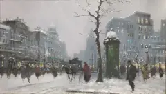 Augusto Radice, Città Innevata, oil on card telato
