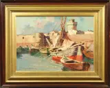 Barche Al Porto Di Livorno by Carlo Domenici, oil on compensato, offered Jan 2020