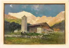 Cesare Gheduzzi, Chiesa Vecchia Di Macugnaga, oil on compensato