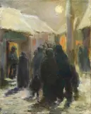 Carlo Arpini, Figure In Paese Innevato, oil on canvas