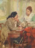 Emilio Paggiaro, Conversazione In Un Interno, oil on panel