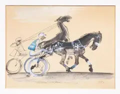 Corsa Ippica by Leonid Sofeitis, mixed media on paper, offered Jan 2020