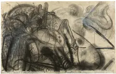 Antonius Hoeckelmann, Orgie I, 1967, Tuschpinsel, Kohle, Bleistift, mit Deckweiß gehöht, und Collage auf Papier