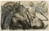 Antonius Hoeckelmann, Orgie I, 1967, Tuschpinsel, Kohle, Bleistift, mit Deckweiß gehöht, und Collage auf Papier