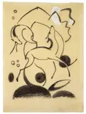 Franz Marc, Komposition mit zwei Rehen (Rehe), 1912, Tuschpinsel und Deckweiß auf dünnem Papier (aus einem Skizzenbuch)