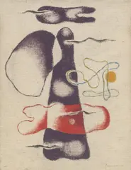 Willi Baumeister, Mit zwei Lineamenten, 1938, Öl auf Leinwand. Auf Leinwand aufgezogen
