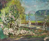 Philipp Franck, Obstgarten im Garten von Cornelie Richter am Kleinen Wannsee, Um 1905, Öl auf Leinwand