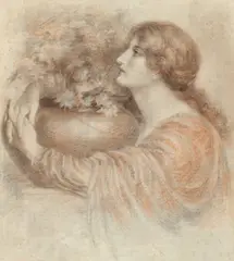 Isabella and the Pot of Basil. (Vor) 1881 by Dante Gabriel Rossetti, Rötel und schwarze Kreide auf Bütten, auf Karton aufgezogen, sold May 2014