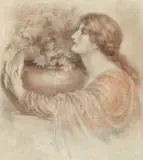 Dante Gabriel Rossetti, Isabella and the Pot of Basil. (Vor) 1881, Rötel und schwarze Kreide auf Bütten, auf Karton aufgezogen