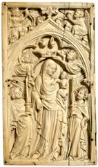 Paris, um 1810, Darstellung der Marienkrönung, Tafel eines Diptychons. 1310/20, Elfenbein, geschnitzt
