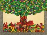 Alexis Akrithakis, Baum, 1969, Tempera, Tuschfeder und Filzstift in Orange auf festem Karton